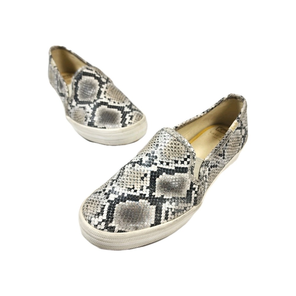 Keds Kate Spade Double Decker Slip On Sneakers Womens 7 Gray Snakeskin Casual‎
